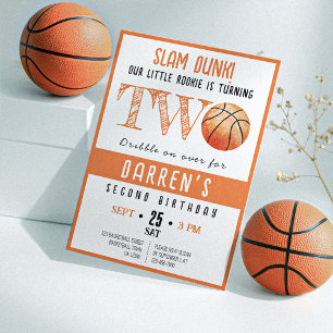 Cute Watercolor Rookie Basketball 2nd Birthday Invitation