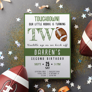 Cute Watercolor Rookie Football 2nd Birthday Invitation