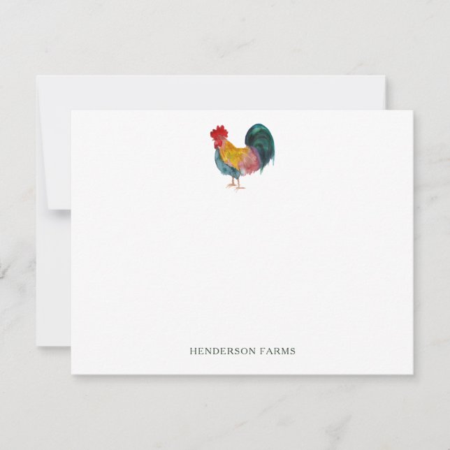 Cute Watercolor Rooster Farm Card (Front)