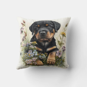 Cute Watercolor Rottweiler Puppy Dog Cushion