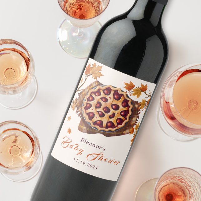 Cute Watercolor Rustic Cherry Pie Baby Shower Wine Label (Cute Watercolor Rustic Cherry Pie Baby Shower Wine Label)