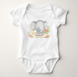 Cute Watercolor Safari Animal Baby Elephant Bodysuit