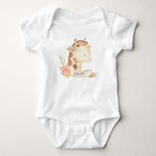 Cute Watercolor Safari Animal Baby Giraffe  Bodysuit