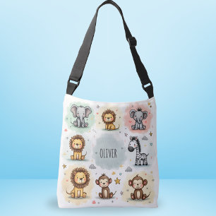 Cute Watercolor Safari Animal Doodles Crossbody Bag