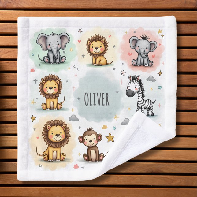 Cute Watercolor Safari Animal Doodles Wash Cloth (Creator Uploaded)