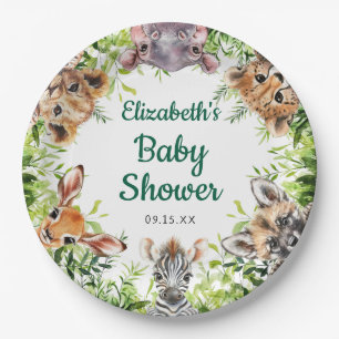 Cute Watercolor Safari Animals Baby Shower Paper Plate
