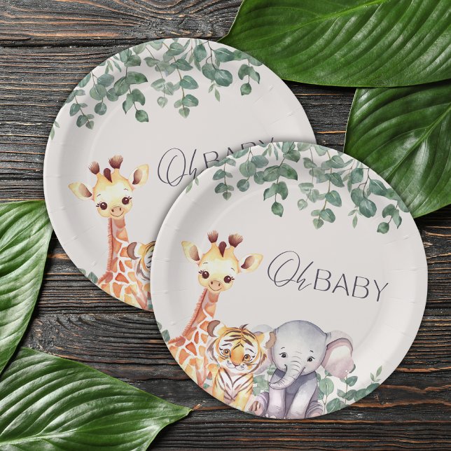 Cute Watercolor Safari Animals Baby Shower Paper Plate (Creator Uploaded)