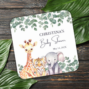 Cute Watercolor Safari Animals Baby Shower Square Sticker