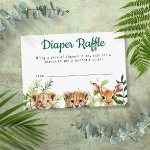 Cute Watercolor Safari Animals Diaper Raffle Enclosure Card