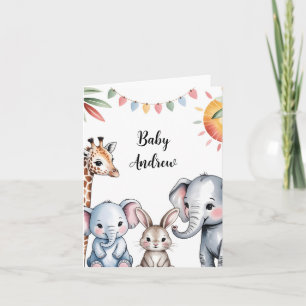 Cute Watercolor Safari Animals Illustration Holiday Card