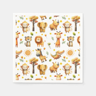 Cute Watercolor Safari Animals ZOO Jungle Pattern Napkin