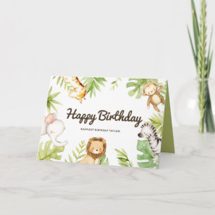 Cute Watercolor Safari Friends Tropical Birthday Card