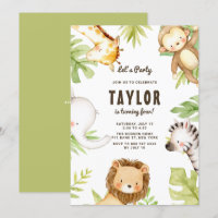 Cute Watercolor Safari Friends Tropical Birthday