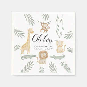 Cute Watercolor Safari Jungle Oh Boy Baby Shower Napkin