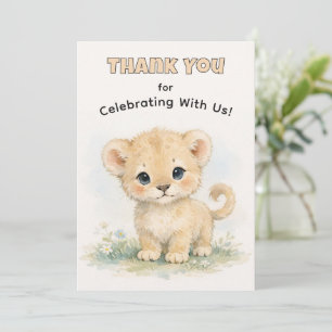 Cute Watercolor Safari Lion Neutral Birthday Party Invitation