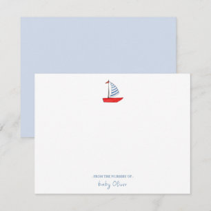 Cute watercolor sailboat nautical Baby Thank You Card