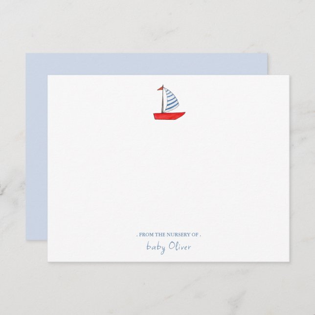 Cute watercolor sailboat nautical Baby  Thank You Card (Front/Back)