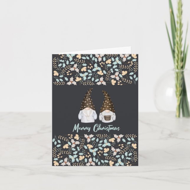 Cute Watercolor Scandi Gnomes Merry Christmas Card (Front)
