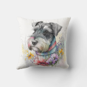 Cute Watercolor Schnauzer Puppy Dog Cushion