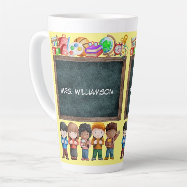 Cute Watercolor School Chalkboard Fun Teacher Gift Latte Mug (Left Angle)