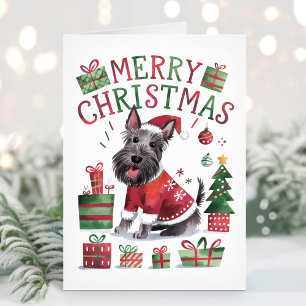 Cute Watercolor Scottish Terrier Christmas Card