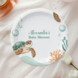 Cute Watercolor Sea Turtle  Paper Plate<br><div class="desc">Set sail into a whimsical ocean adventure with our Watercolor Whale Under the Sea Paper Plates. Featuring a serene watercolor illustration of a playful whale swimming through soft ocean waves, surrounded by gentle sea creatures like starfish, seahorses, and coral, these plates bring a touch of nautical elegance to your baby...</div>
