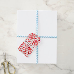 Cute Watercolor Seamless Hearts Valentine's Day Gift Tags