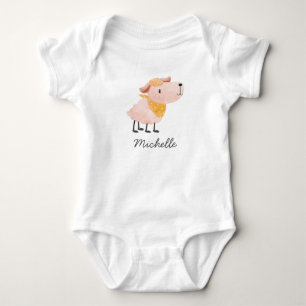 Cute Watercolor Sheep & Name Baby Bodysuit