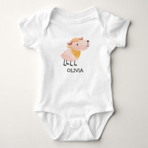 Cute Watercolor Sheep & Name Baby Bodysuit