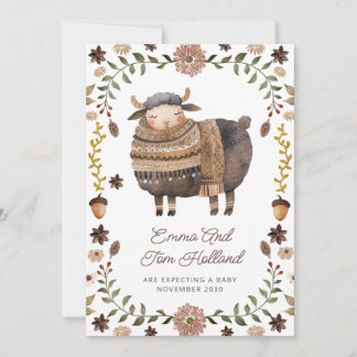 Cute Watercolor Sheep Pregnancy Announcement