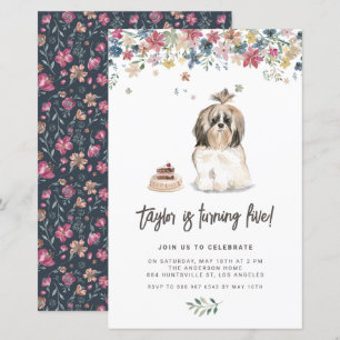 Cute Watercolor Shih Tzu Dog Birthday Invitation