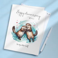 Cute Watercolor Significant Otter Pun Anniversary
