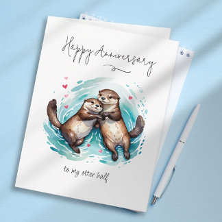 Cute Watercolor Significant Otter Pun Anniversary Card