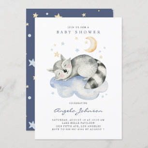Cute Watercolor Sleeping Baby Racoon Baby Shower Invitation