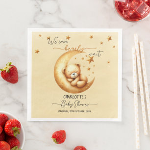 Cute Watercolor Sleeping Bear On Moon Baby Shower Napkin