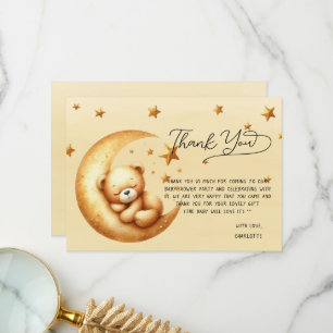 Cute Watercolor Sleeping Bear On Moon Baby Shower Thank You Card