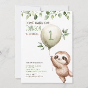 Cute Watercolor Sloth Kids Birthday Party  Invitation