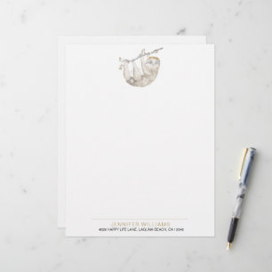 Cute Watercolor Sloth Lovers Letterhead