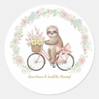 Cute Watercolor Sloth & Pink Bike Sticker