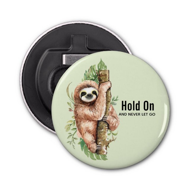 Cute Watercolor Sloth & Tropical Leaves Bottle Opener (Front)