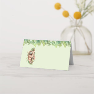 Cute Watercolor Sloth & Tropical Leaves Place Card