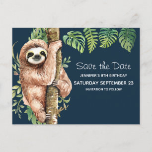 Cute Watercolor Sloth & Tropical Leaves STD Invitation Postcard