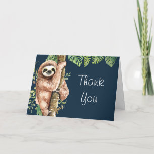 Cute Watercolor Sloth & Tropical Leaves Thank You Card