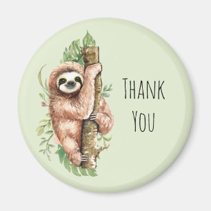 Cute Watercolor Sloth & Tropical Leaves Thank You Magnet