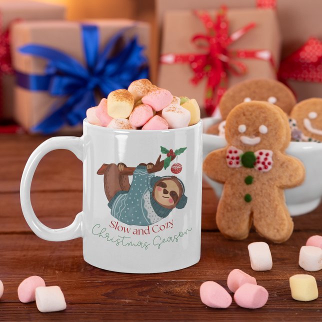 Cute Watercolor Slow & Cosy Sloth Christmas Season Coffee Mug (Creator Uploaded)