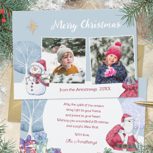 Cute Watercolor Snowman 2 Photo Christmas Holiday Card