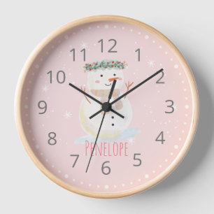 Cute Watercolor Snowman and Name Wall Clock