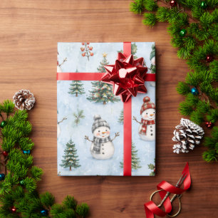 Cute Watercolor Snowman Christmas Wrapping Paper