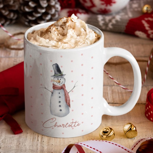 Cute Watercolor Snowman in Snow Personalised Name Mug (Creator Uploaded)