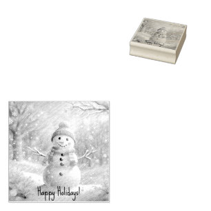 Cute Watercolor Snowman in Winter Wonderland  Rubber Stamp